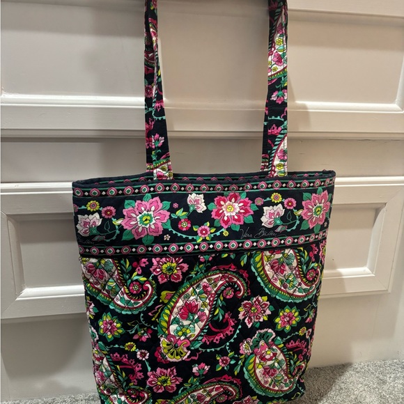 Vera Bradley Handbags - Vera Bradley Black Tote with Pink and Green Floral Design